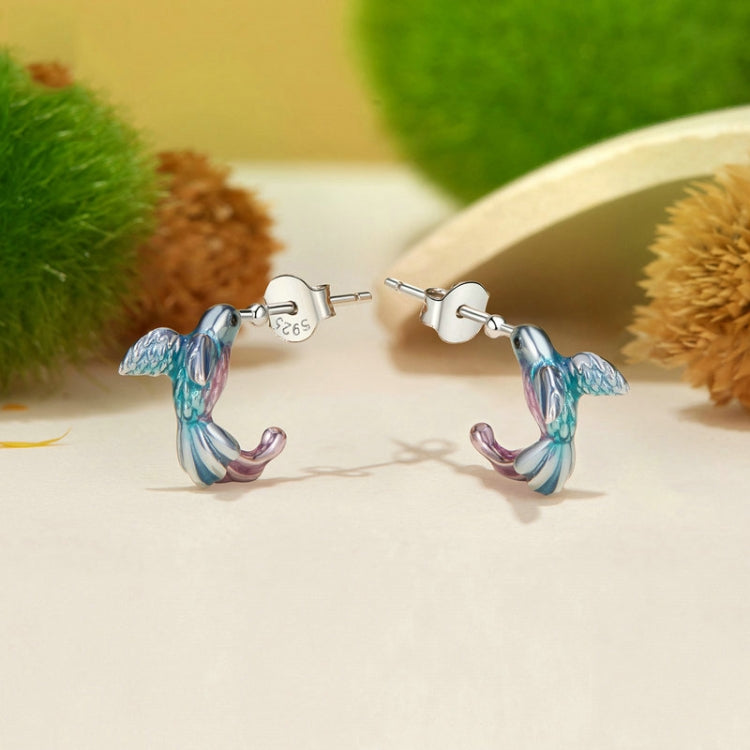 S925 Sterling Silver Platinum Plated Gradient Kingfisher Earrings My Store