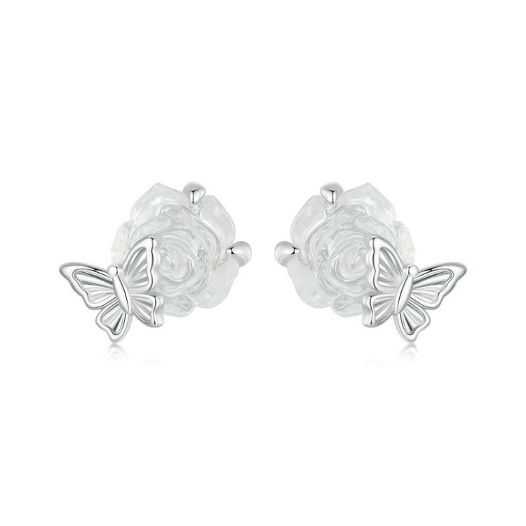 S925 Sterling Silver Platinum Plated Crystal Rose Butterfly Light Color Changing Earrings My Store