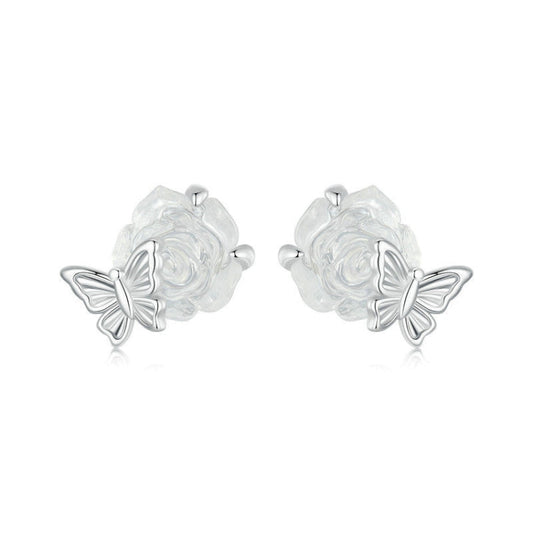 S925 Sterling Silver Platinum Plated Crystal Rose Butterfly Light Color Changing Earrings My Store