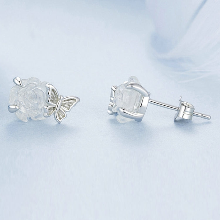 S925 Sterling Silver Platinum Plated Crystal Rose Butterfly Light Color Changing Earrings My Store