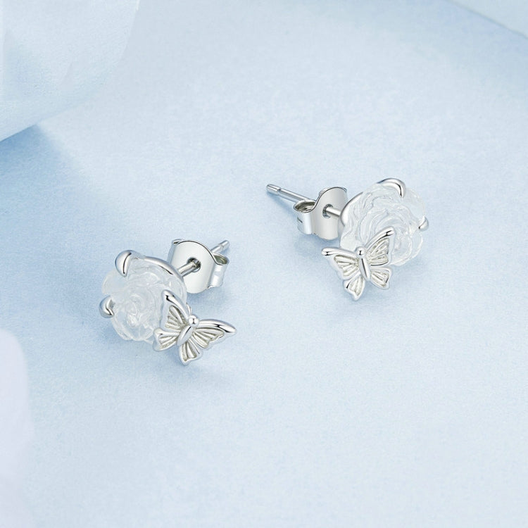 S925 Sterling Silver Platinum Plated Crystal Rose Butterfly Light Color Changing Earrings My Store