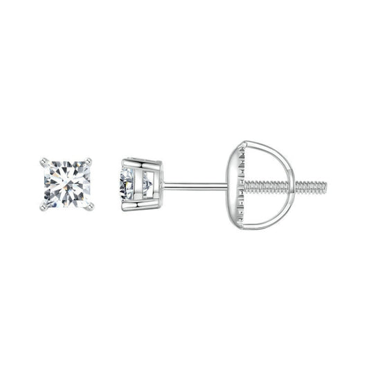 S925 Sterling Silver Platinum-plated Sparkling Square Moissanite Princess Earrings My Store