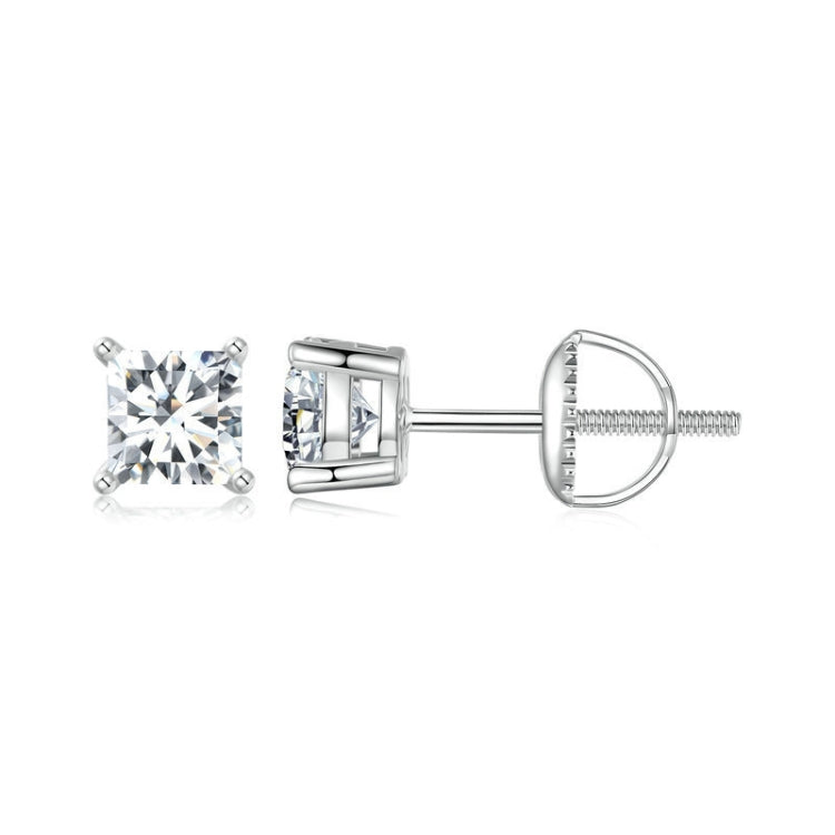 S925 Sterling Silver Platinum-plated Sparkling Square Moissanite Princess Earrings My Store