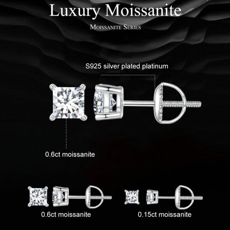 S925 Sterling Silver Platinum-plated Sparkling Square Moissanite Princess Earrings My Store