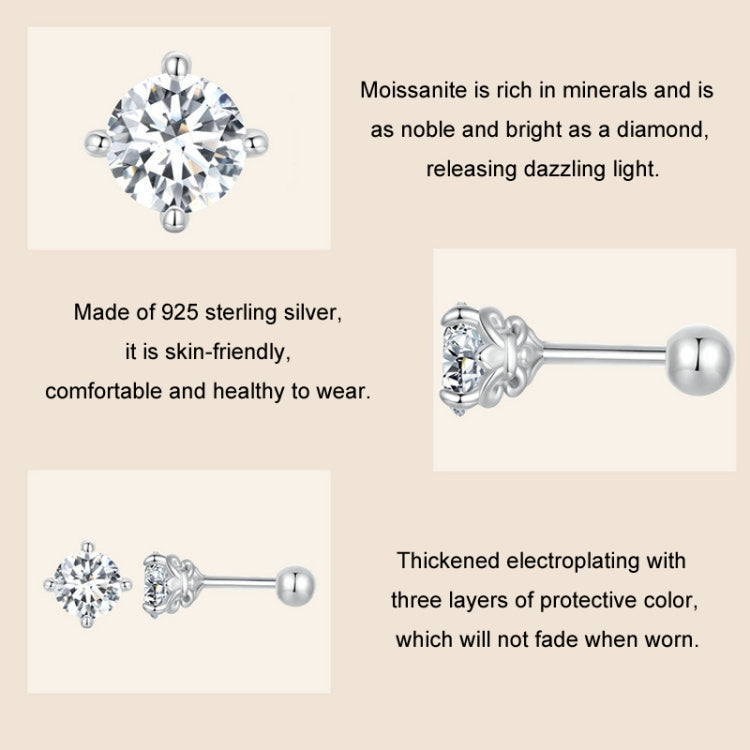 S925 Sterling Silver Platinum Plated Moissanite Threaded Base Stud Earrings My Store