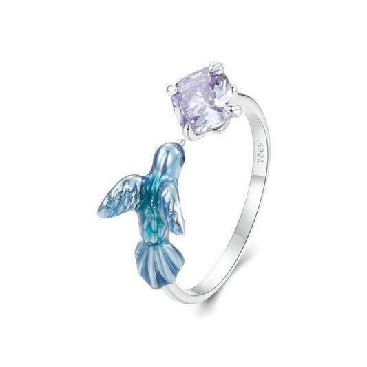 S925 Sterling Silver Platinum-plated Smart Kingfisher Petals Adjustable Open Ring My Store