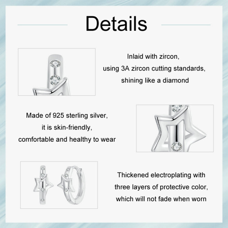 S925 Sterling Silver Platinum-Plated Punk Style Belt Five-Pointed Star Ear Buckle My Store