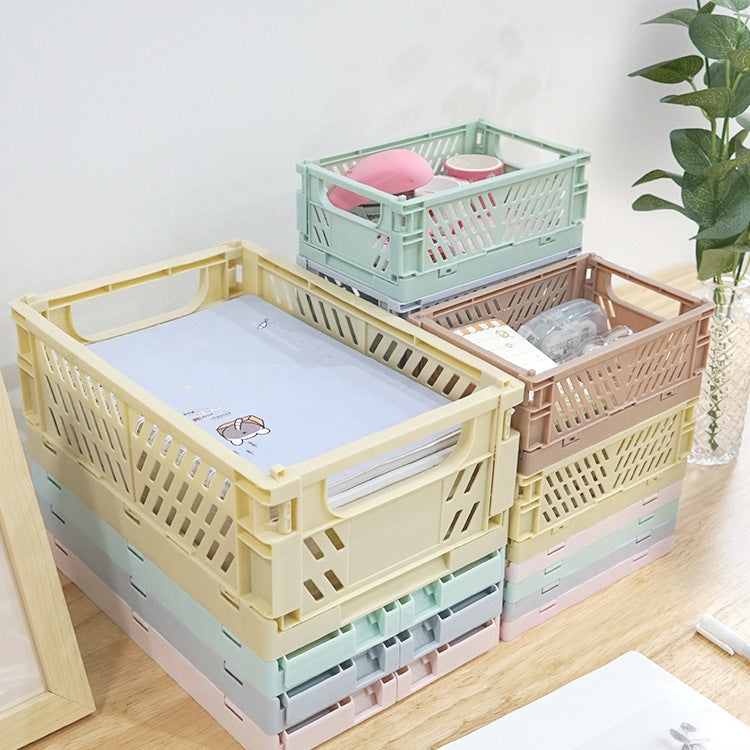 Folding Stackable Storage Basket Plastic Hollow Home Office Organizer Container