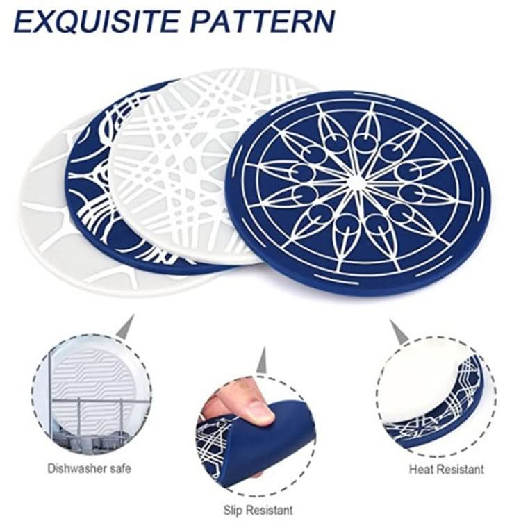 9.8x0.3cm Round Soft Silicone Coaster Non-Slip Heat Insulation Mat, Style: Star Array-Reluova