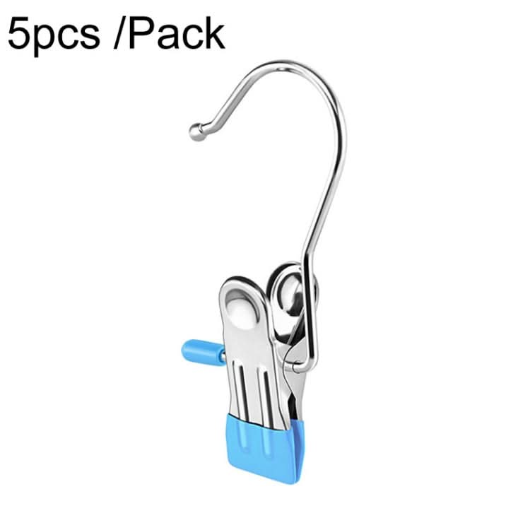 5pcs /Pack Stainless Steel Flat Clip With Hook Anti-Scratch Catch Laundry Drying Holder(Blue)-Reluova