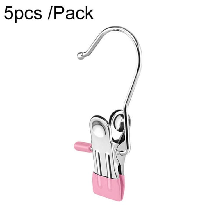 5pcs /Pack Stainless Steel Flat Clip With Hook Anti-Scratch Catch Laundry Drying Holder(Pink)-Reluova