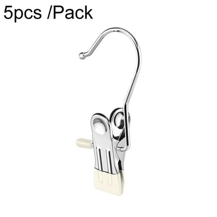 5pcs /Pack Stainless Steel Flat Clip With Hook Anti-Scratch Catch Laundry Drying Holder(Beige)-Reluova