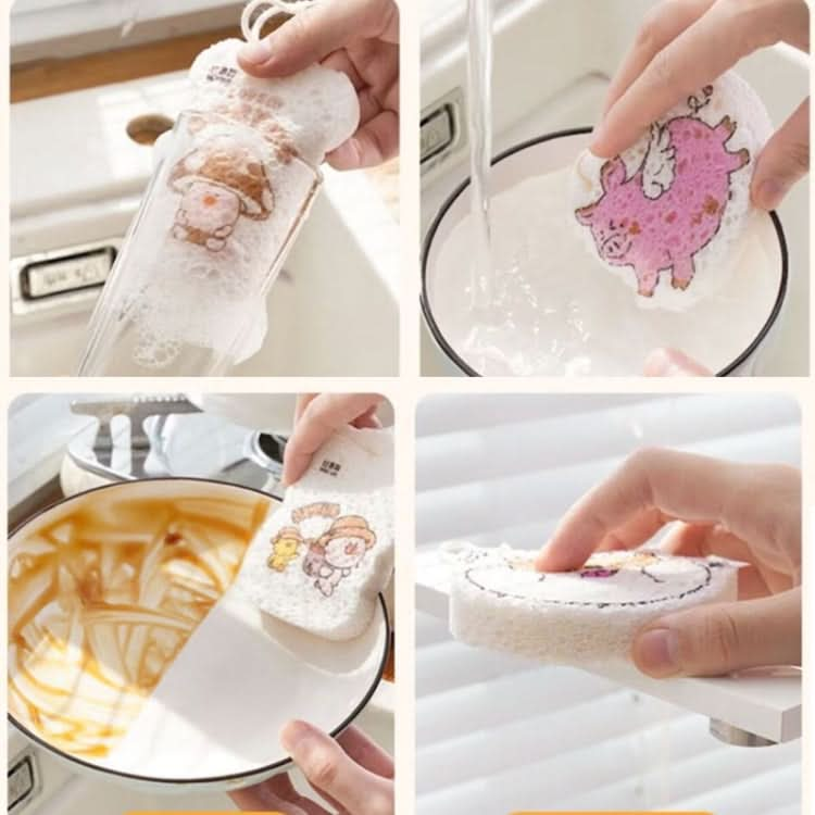 5pcs /Pack Cartoon Wood Pulp Sponge Wipe Kitchen Dishes Pots Dinnerware Scrubber(Random Style)-Reluova