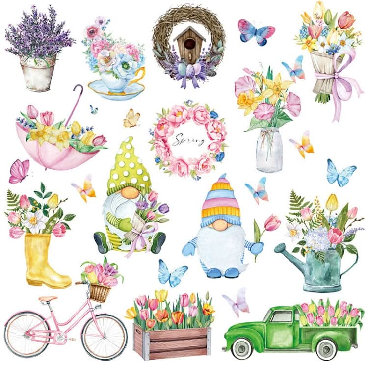 25pcs /Set Spring Flowers Living Room Glass Window Stickers Dwarf Cartoon Wall Decals-Reluova