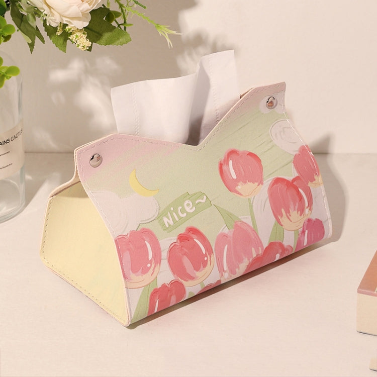 Oil Printed Leather Tissue Box Living Room Decorative Tissue Storage Bag