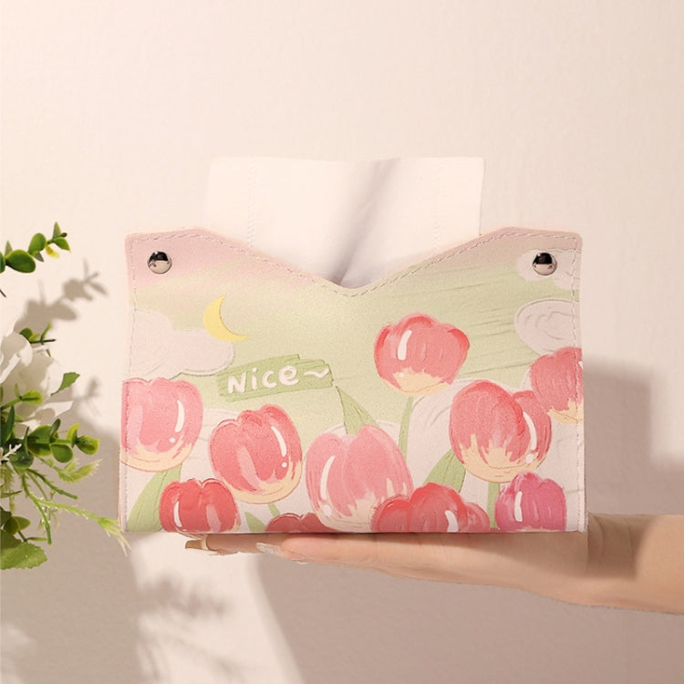 Oil Printed Leather Tissue Box Living Room Decorative Tissue Storage Bag