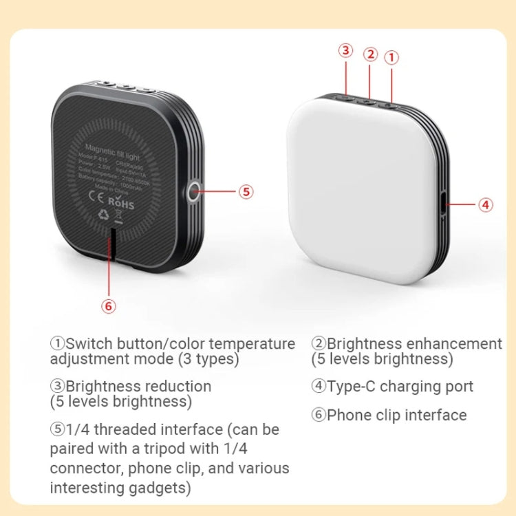 Mini Magnetic Fill Light Rechargeable Tri-Color Temperature Selfie Light Reluova