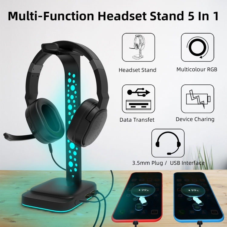 3.5mm Audio RGB Illuminated Headset Holder Dual USB Gaming Headset Display Rack My Store