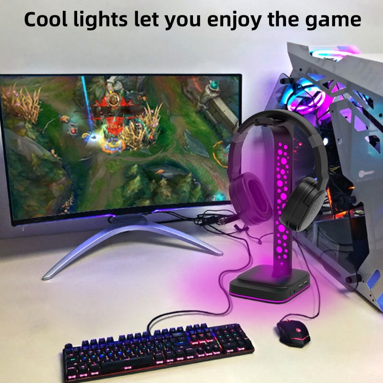 3.5mm Audio RGB Illuminated Headset Holder Dual USB Gaming Headset Display Rack