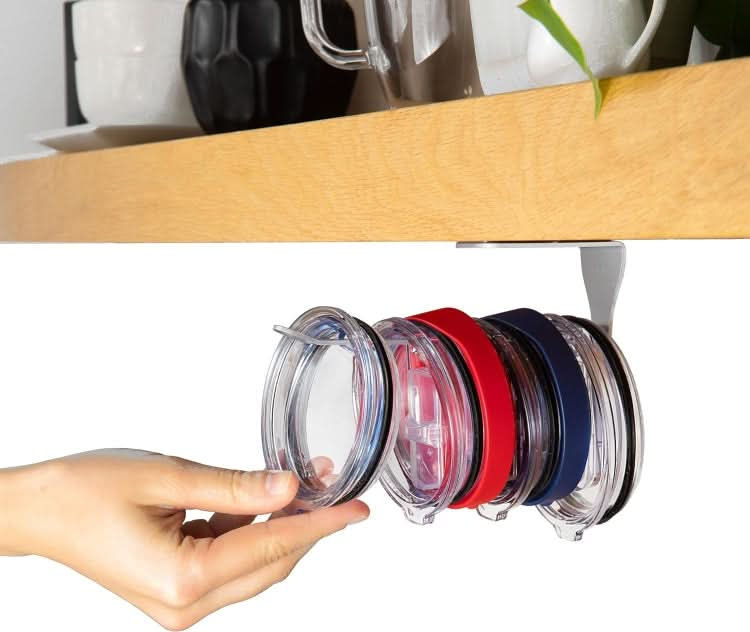 Tumbler Lid Organizer Self-Adhesive Under-Cabinet Cup Lid Storage Rack