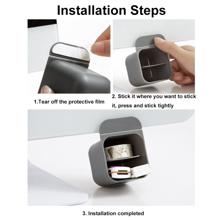 Desktop Computer Monitor Auxiliary Pen Holder Desk Adhesive Storage Box