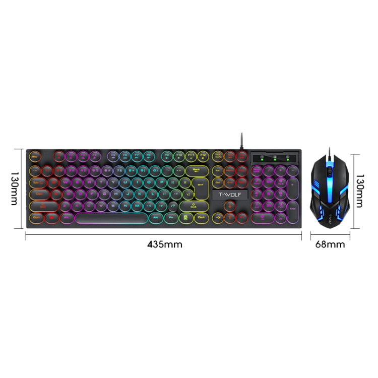 T-WOLF TF270 Colorful Light Effect Retro Gaming Wired Keyboard And Mouse Set