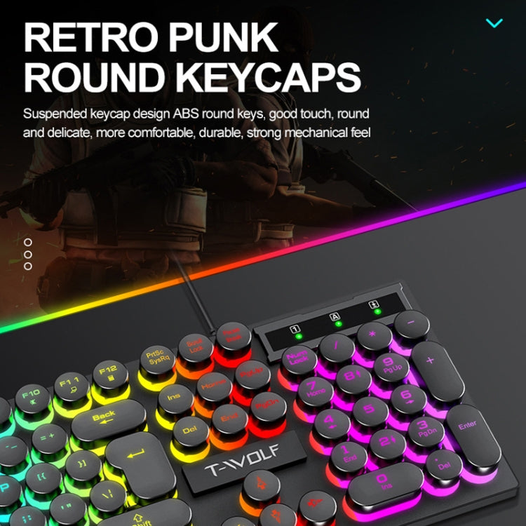 T-WOLF TF270 Colorful Light Effect Retro Gaming Wired Keyboard And Mouse Set