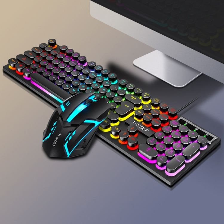 T-WOLF TF270 Colorful Light Effect Retro Gaming Wired Keyboard And Mouse Set