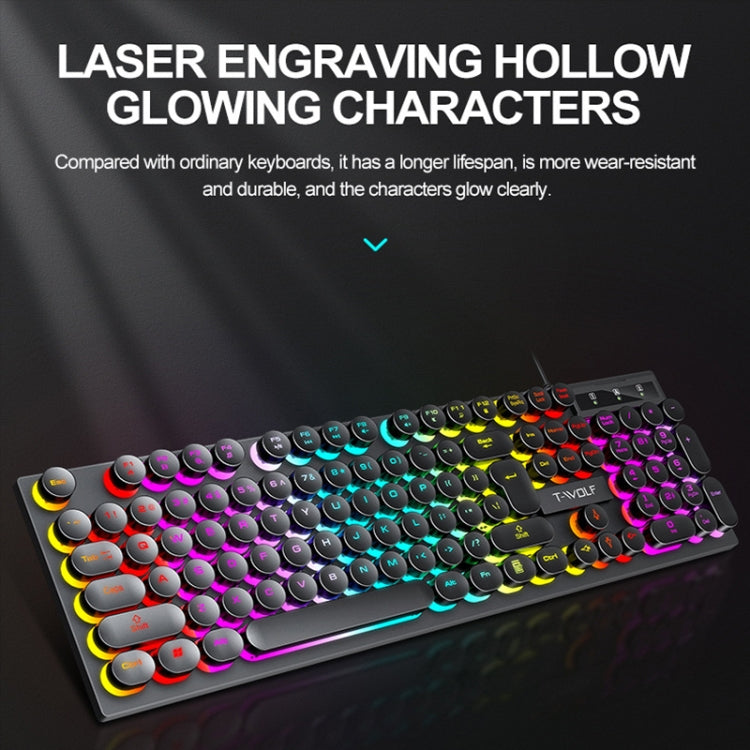 T-WOLF TF270 Colorful Light Effect Retro Gaming Wired Keyboard And Mouse Set My Store