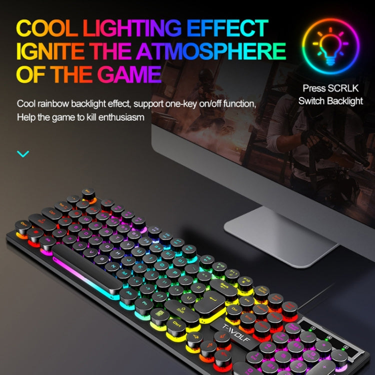 T-WOLF TF270 Colorful Light Effect Retro Gaming Wired Keyboard And Mouse Set My Store