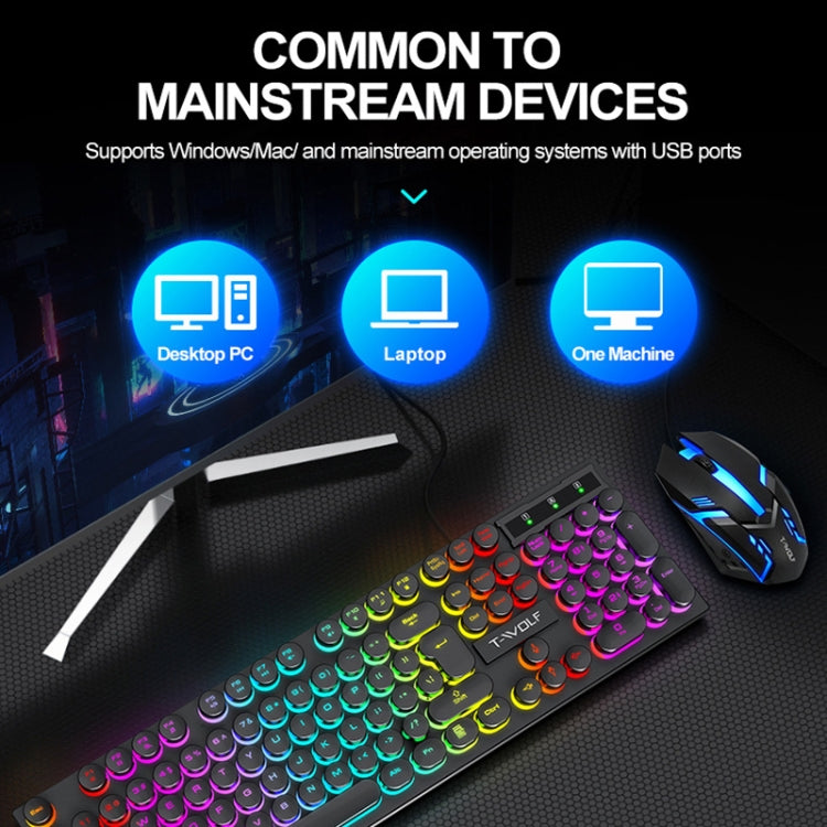 T-WOLF TF270 Colorful Light Effect Retro Gaming Wired Keyboard And Mouse Set My Store