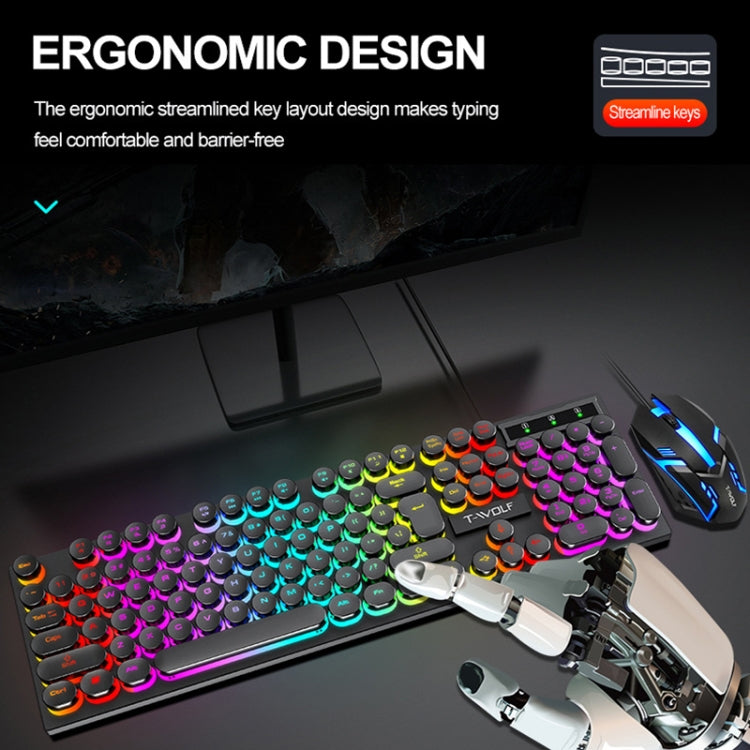 T-WOLF TF270 Colorful Light Effect Retro Gaming Wired Keyboard And Mouse Set My Store