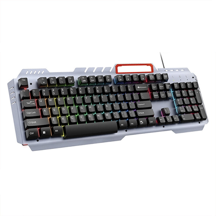 T-WOLF 130cm Line Length Cool Lighting Effect Metal Plate Gaming Wired Keyboard With Phone Holder My Store