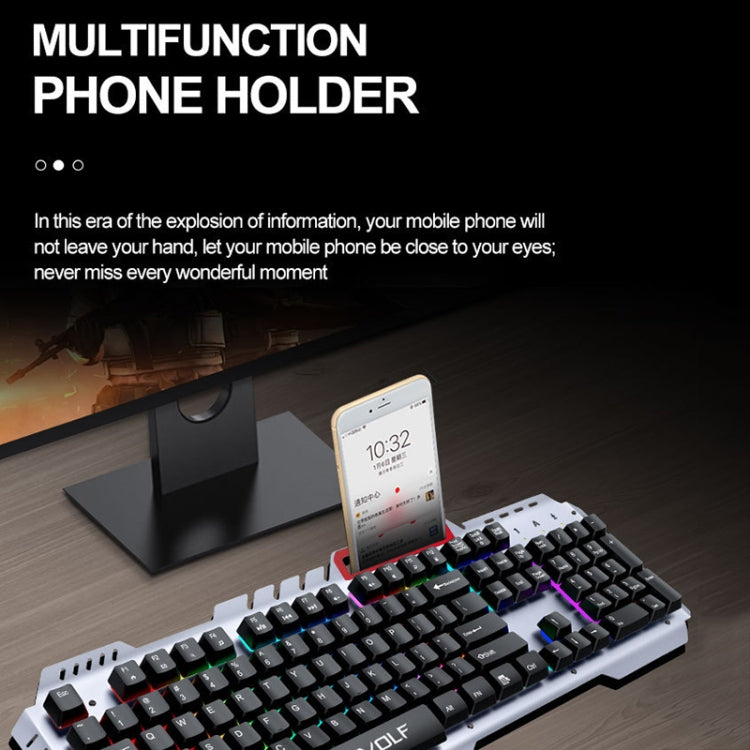 T-WOLF 130cm Line Length Cool Lighting Effect Metal Plate Gaming Wired Keyboard With Phone Holder My Store