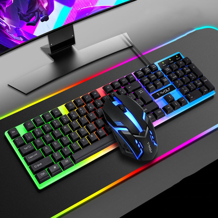 T-WOLF TF230 Colorful Light Effect Game Office Computer Wired Keyboard and Mouse Kit