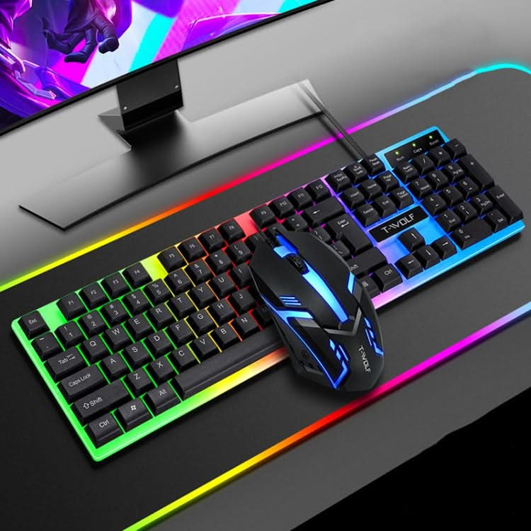 T-WOLF TF230 Colorful Light Effect Game Office Computer Wired Keyboard and Mouse Kit My Store