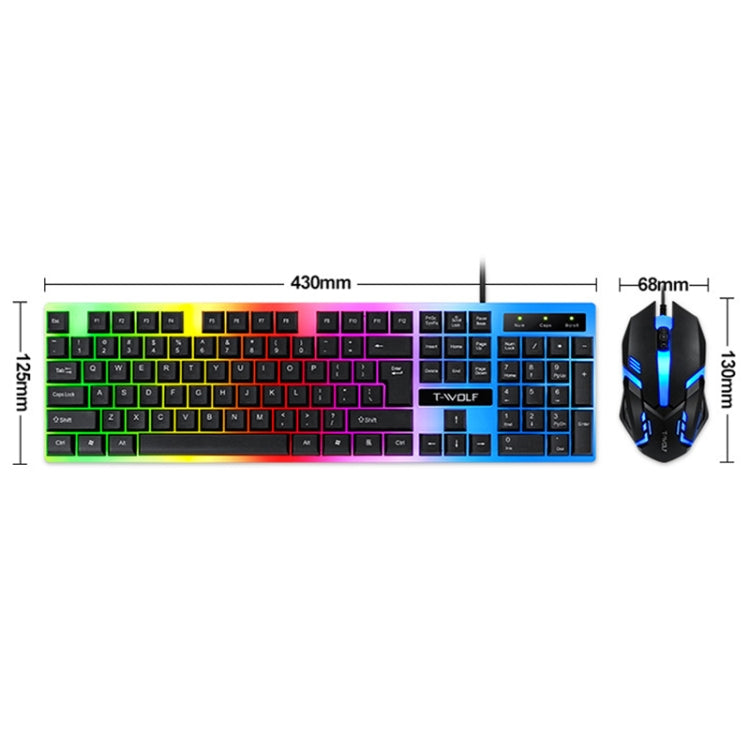 T-WOLF TF230 Colorful Light Effect Game Office Computer Wired Keyboard and Mouse Kit My Store