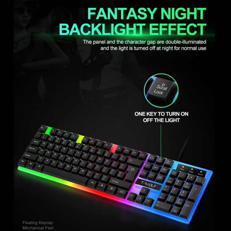 T-WOLF TF230 Colorful Light Effect Game Office Computer Wired Keyboard and Mouse Kit