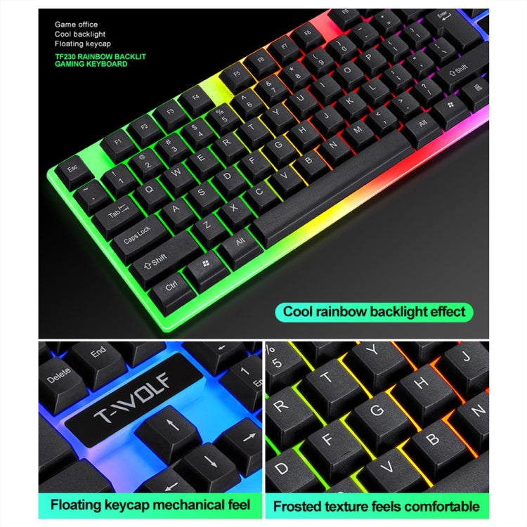 T-WOLF TF230 Colorful Light Effect Game Office Computer Wired Keyboard and Mouse Kit