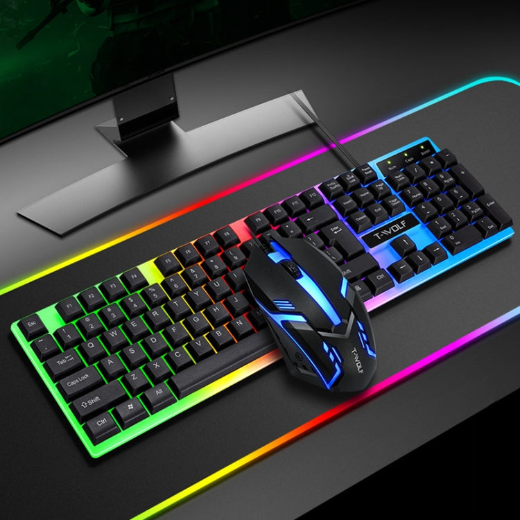 T-WOLF TF230 Colorful Light Effect Game Office Computer Wired Keyboard and Mouse Kit