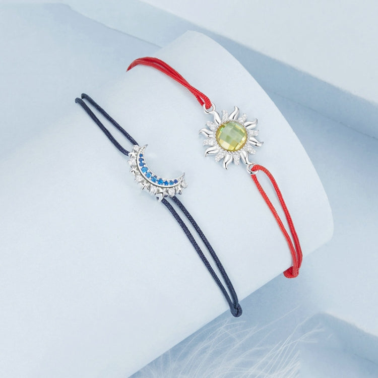 S925 Sterling Silver Sun And Moon Couple Braided Bracelet Jewelry My Store