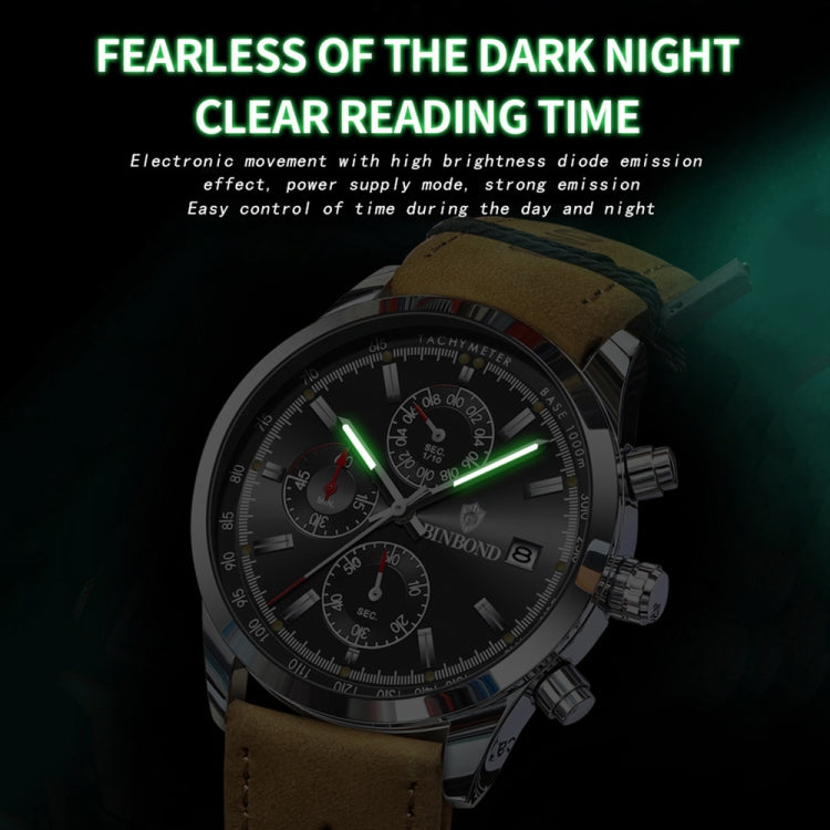 BINBOND B6022 30m Waterproof Luminous Multifunctional Quartz Watch