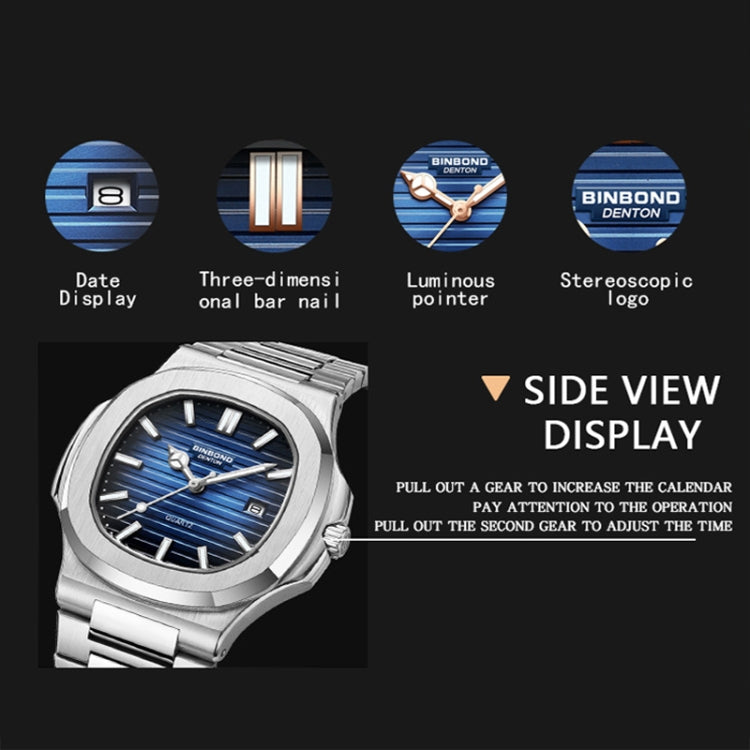 BINBOND B1885 30m Waterproof Retro Luminous Square Men Quartz Watch