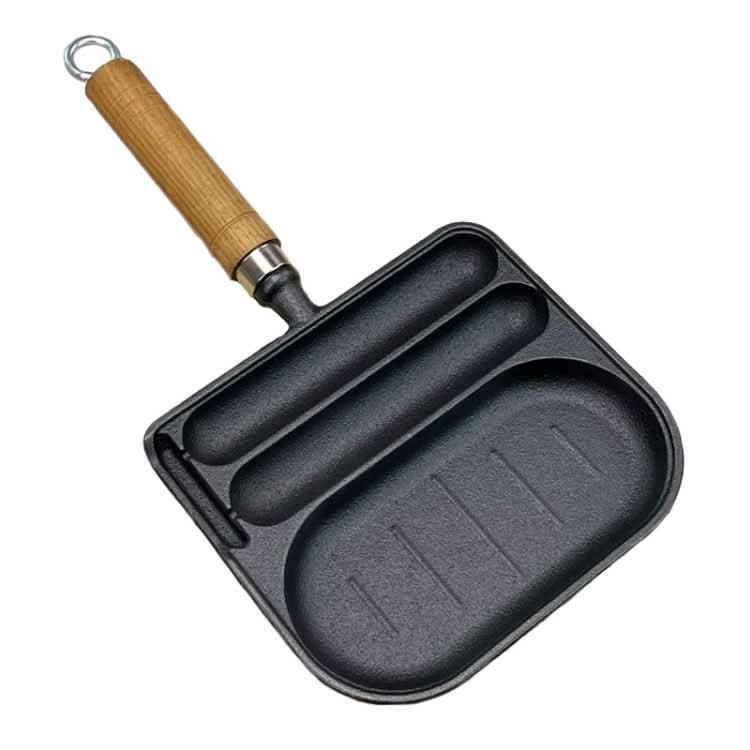 2 In 1 Multifunctional Frying Pan Breakfast Pan Household Cast Iron Roasting Sausage Skillet(Frying Meat Model)-Reluova