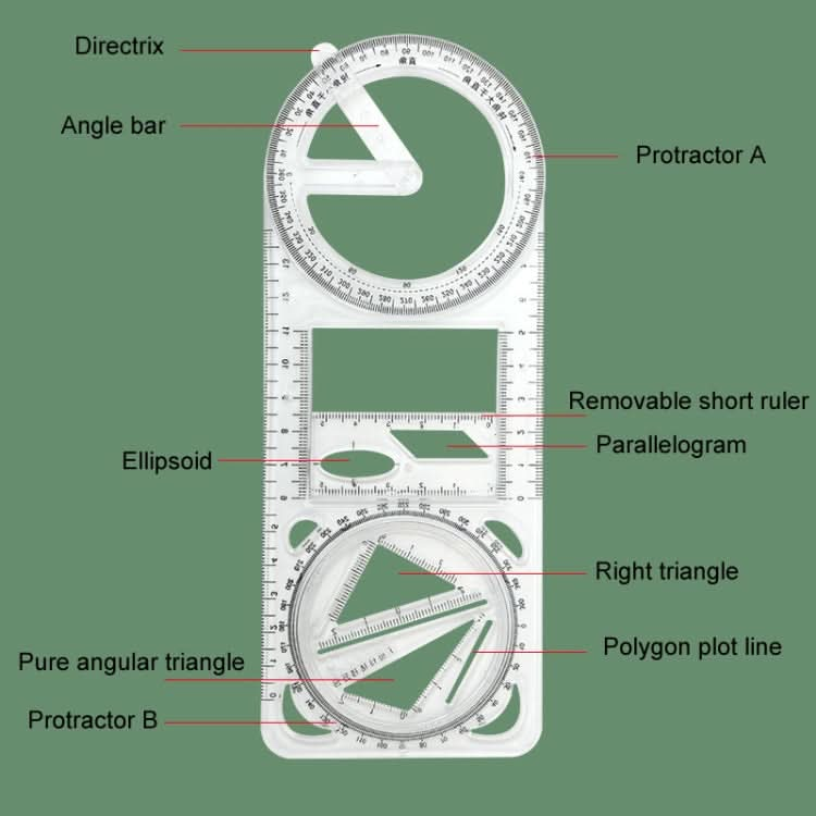 2pcs Multifunctional Drawing Ruler Function Drawing Protractor Geometric Ruler(For Primary School)-Reluova