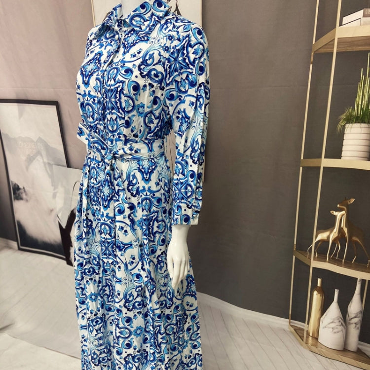 Ladies Printed Big Hem Shirt Tie Long Dress My Store