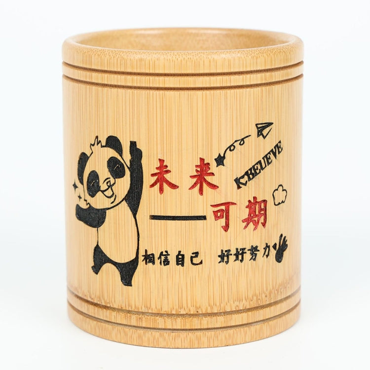 Bamboo Carved Round Pen Holder Multifunctional Desktop Storage Box