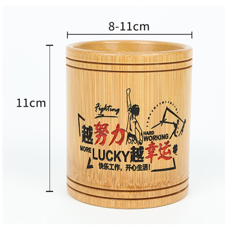 Bamboo Carved Round Pen Holder Multifunctional Desktop Storage Box