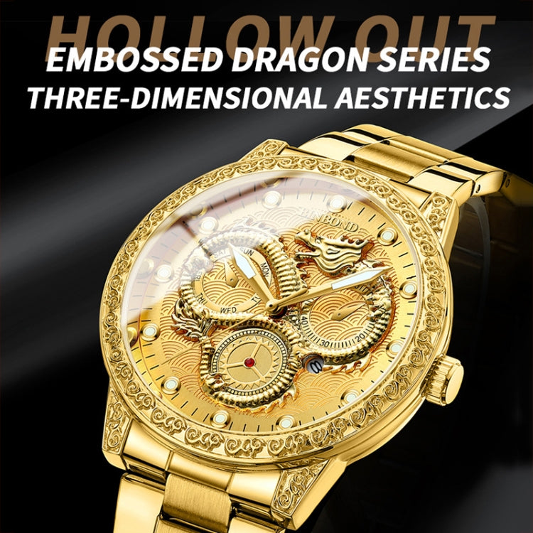 BINBOND B3030 Embossed Dragon Luminous Waterproof Quartz Watch