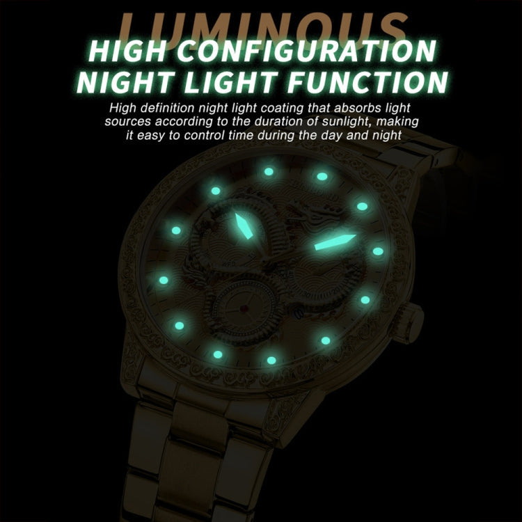 BINBOND B3030 Embossed Dragon Luminous Waterproof Quartz Watch